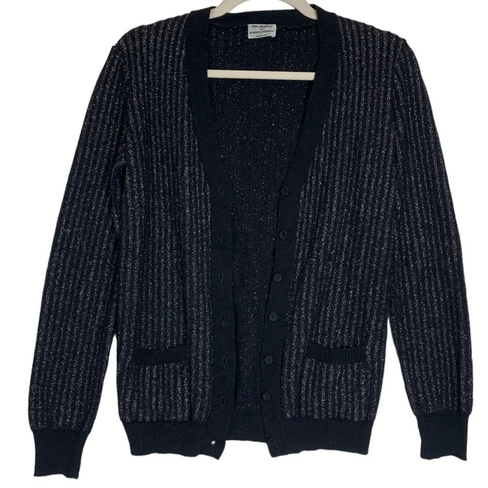 philosophy di  Alberta Ferretti metallic cardigan sparkle size us 6 festive